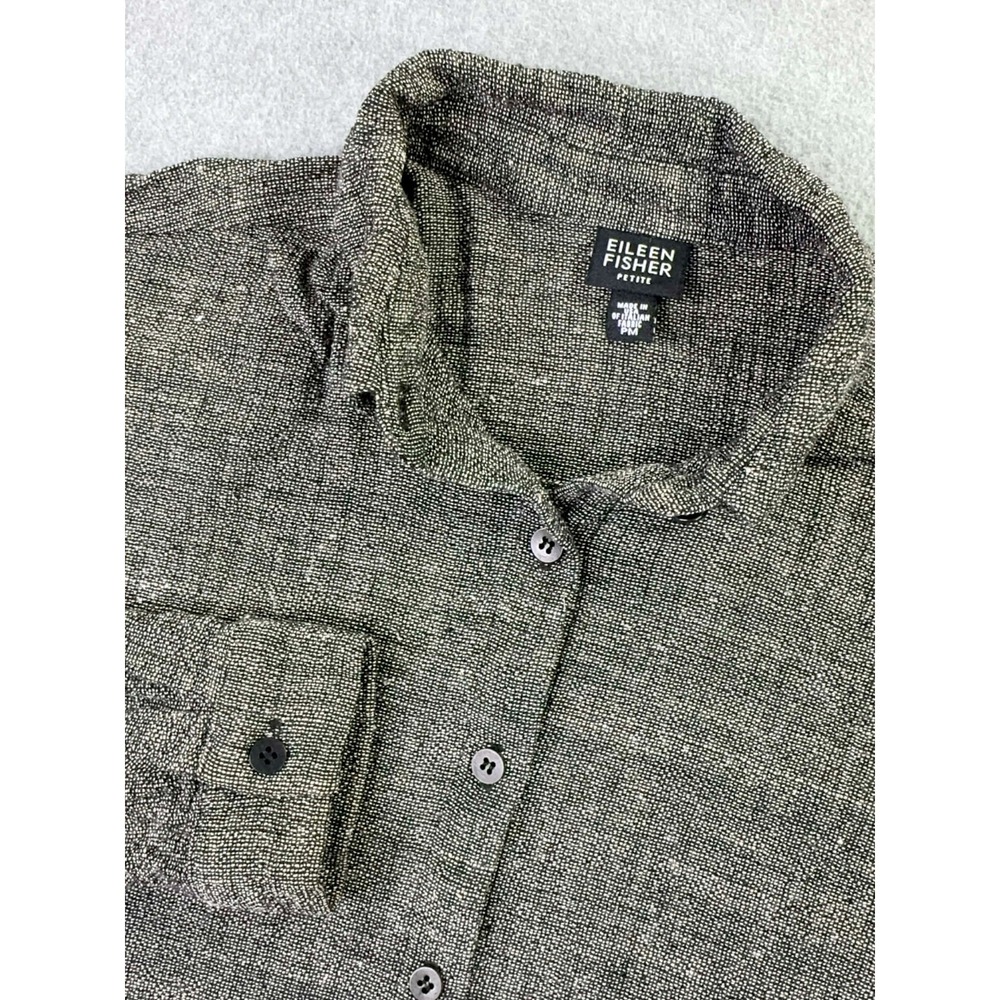 Eileen Fisher Button‎ Front Long Sleeve Shirt Top Women's Petite M Linen Blend
